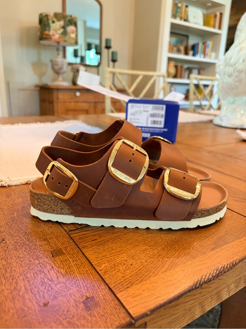 NWT BIRKENSTOCK MILANO LEATHER BIG BUCKLES SIZE US 6/6.5 EU 37 COLOR COGNAC - Picture 5 of 12